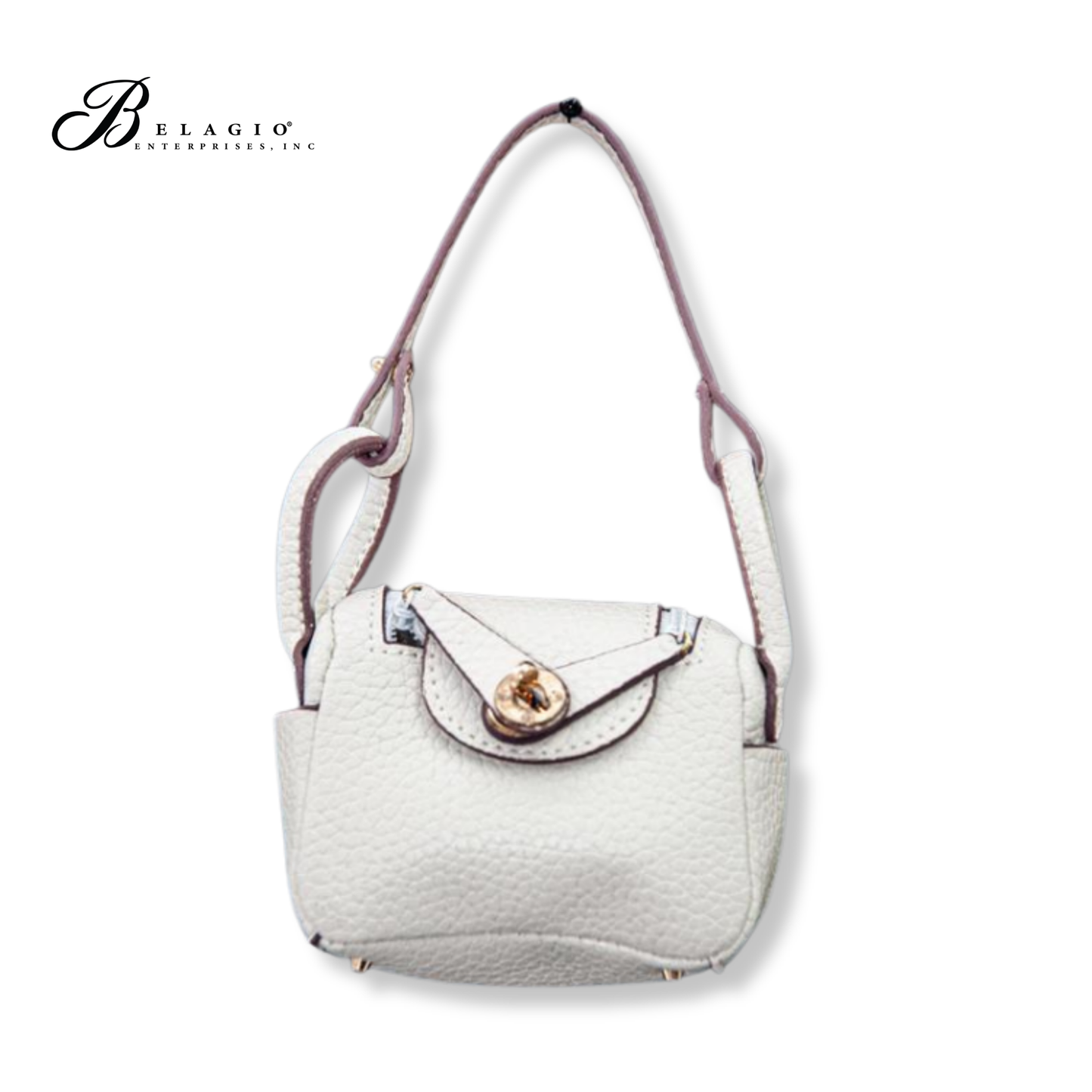 Belagio Enterprises Fashion Fobs – Mini Beige Leather Bag Keychain Accessory for Purses, Totes & Gifts (3" x 2.5")