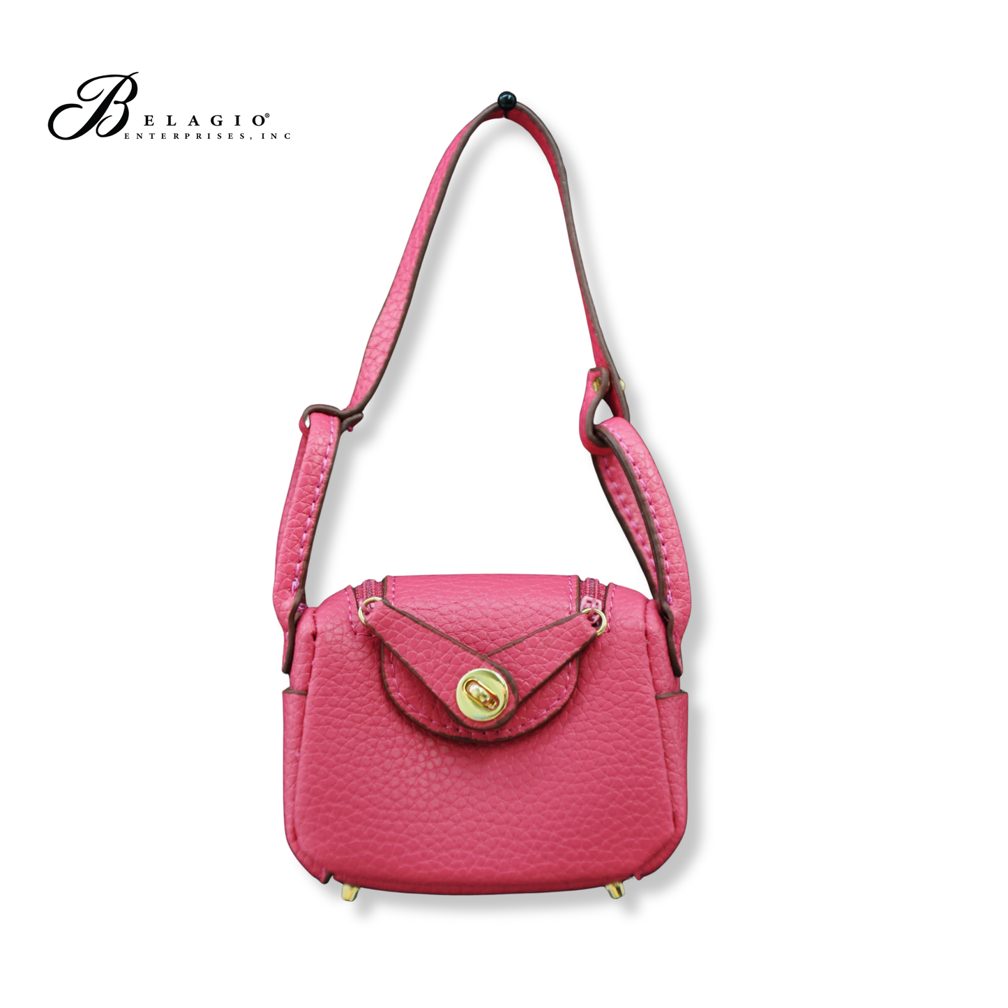 Belagio Enterprises Fashion Fobs – Mini Fuchsia Leather Bag Keychain Accessory for Purses, Totes & Gifts (3" x 2.5")