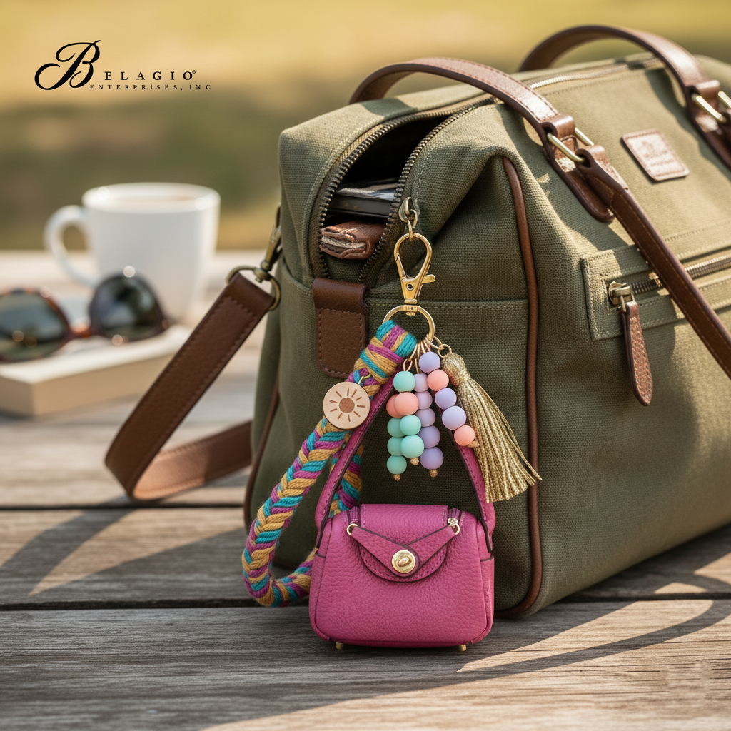 Belagio Enterprises Fashion Fobs – Mini Fuchsia Leather Bag Keychain Accessory for Purses, Totes & Gifts (3" x 2.5")