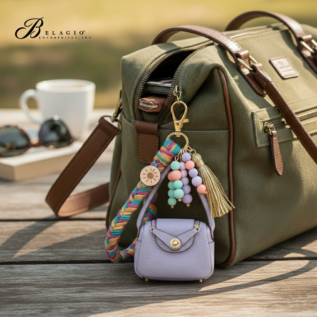 Belagio Enterprises Fashion Fobs – Mini Lilac Leather Bag Keychain Accessory for Purses, Totes & Gifts (3" x 2.5")