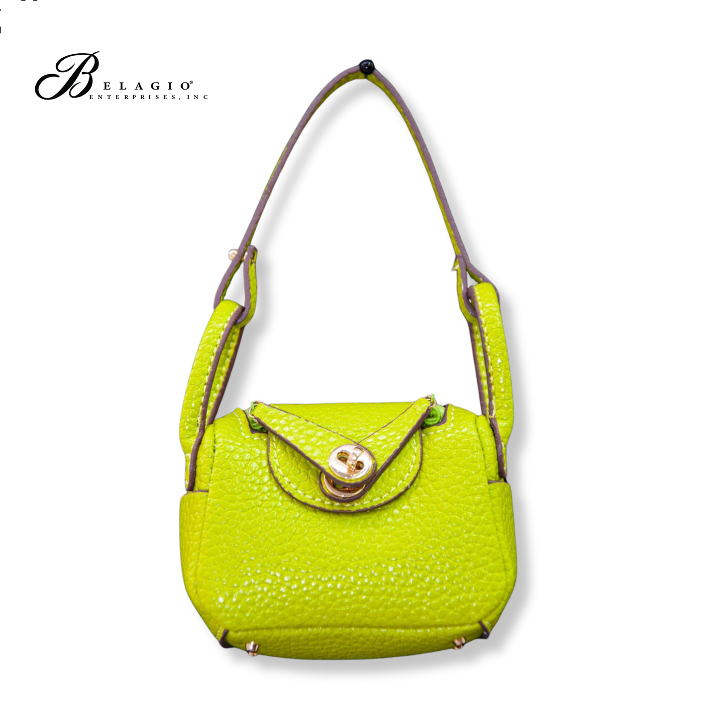 Belagio Enterprises Fashion Fobs – Mini Lime Leather Bag Keychain Accessory for Purses, Totes & Gifts (3" x 2.5")