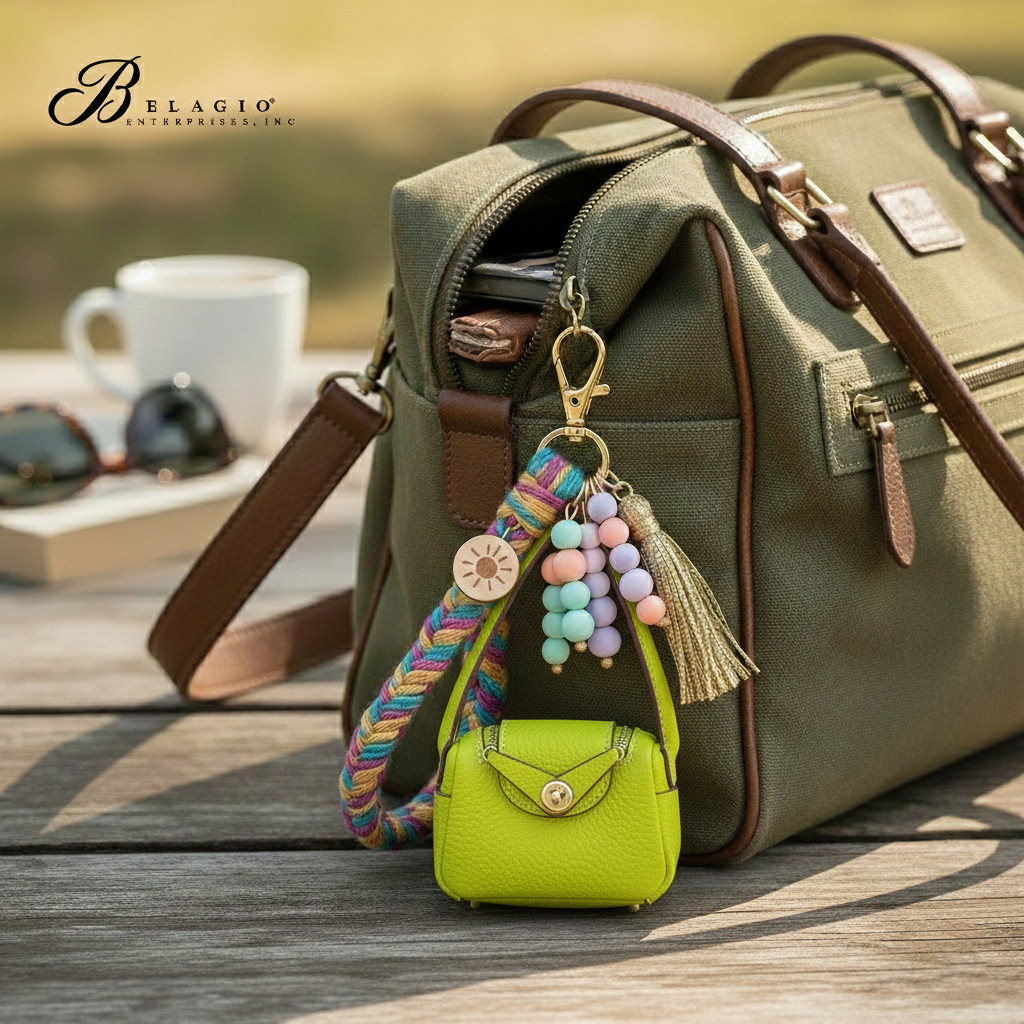 Belagio Enterprises Fashion Fobs – Mini Lime Leather Bag Keychain Accessory for Purses, Totes & Gifts (3" x 2.5")