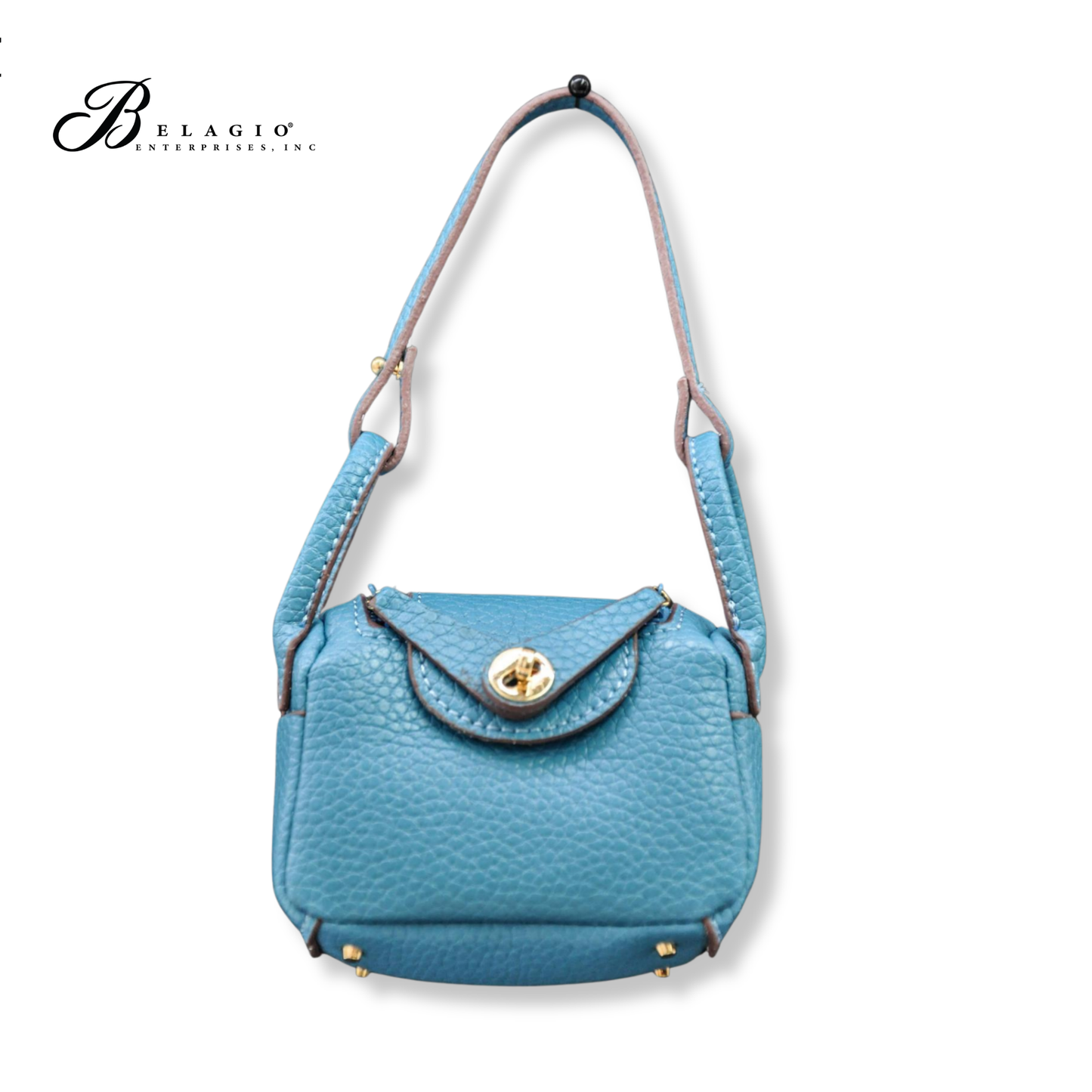 Belagio Enterprises Fashion Fobs – Mini Teal Leather Bag Keychain Accessory for Purses, Totes & Gifts (3" x 2.5")