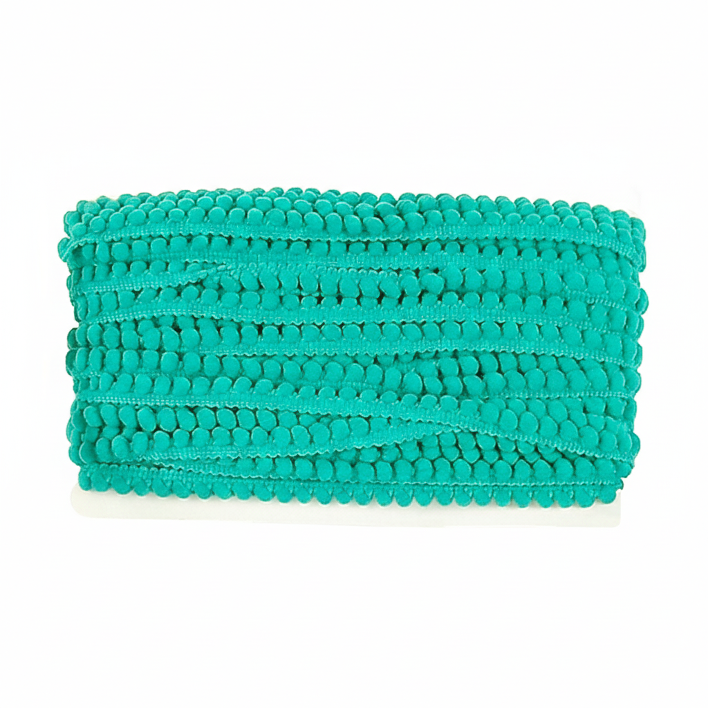 Belagio Enterprises Mini Pom-Pom Trim – Turquoise – 1/4" Wide, 25-Yard Roll for Sewing, DIY Crafts & Home Décor