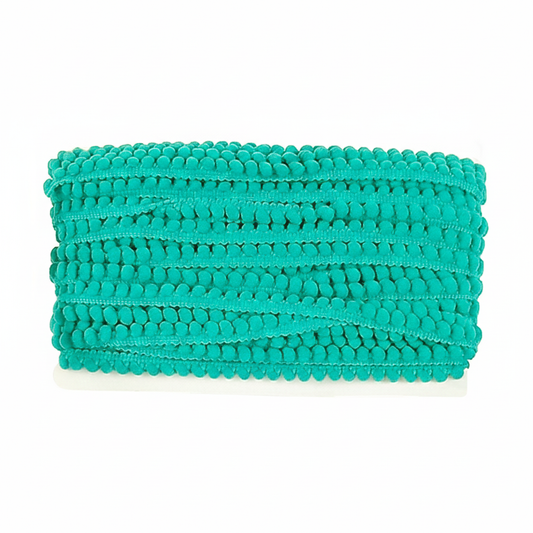 Belagio Enterprises Mini Pom-Pom Trim – Turquoise – 1/4" Wide, 25-Yard Roll for Sewing, DIY Crafts & Home Décor