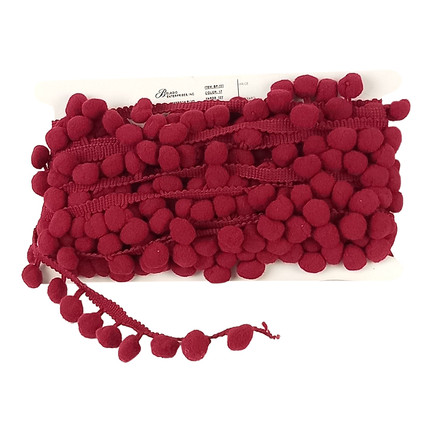 Belagio Enterprises  Pom-Pom Trim – Burgundy – (5/8" Wide x 10-Yard Roll) for Sewing, DIY Crafts & Home Décor