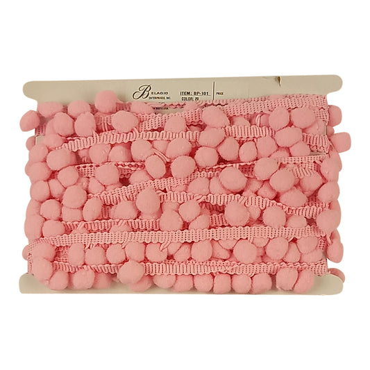 Belagio Enterprises  Pom-Pom Trim – Pink – (5/8" Wide x 10-Yard Roll) for Sewing, DIY Crafts & Home Décor