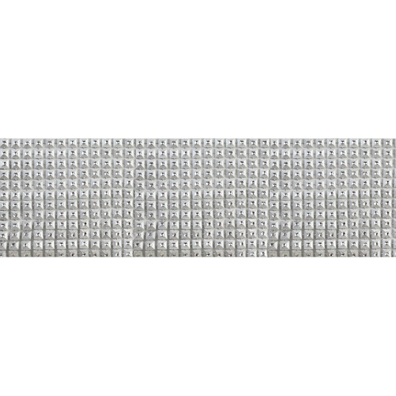 A silver metallic plastic trim with a textured grid-like pattern, 4 inches in width.