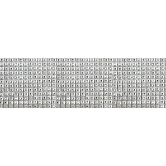 A silver metallic plastic trim with a textured grid-like pattern, 4 inches in width.
