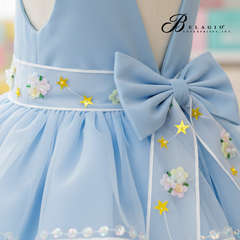 Belagio Enterprises White Organza Trim with Pastel Flowers & Yellow Stars - Sequin Embroidered Ribbon for Sewing & DIY Décor (1.5" Wide, 9–11 Yards)