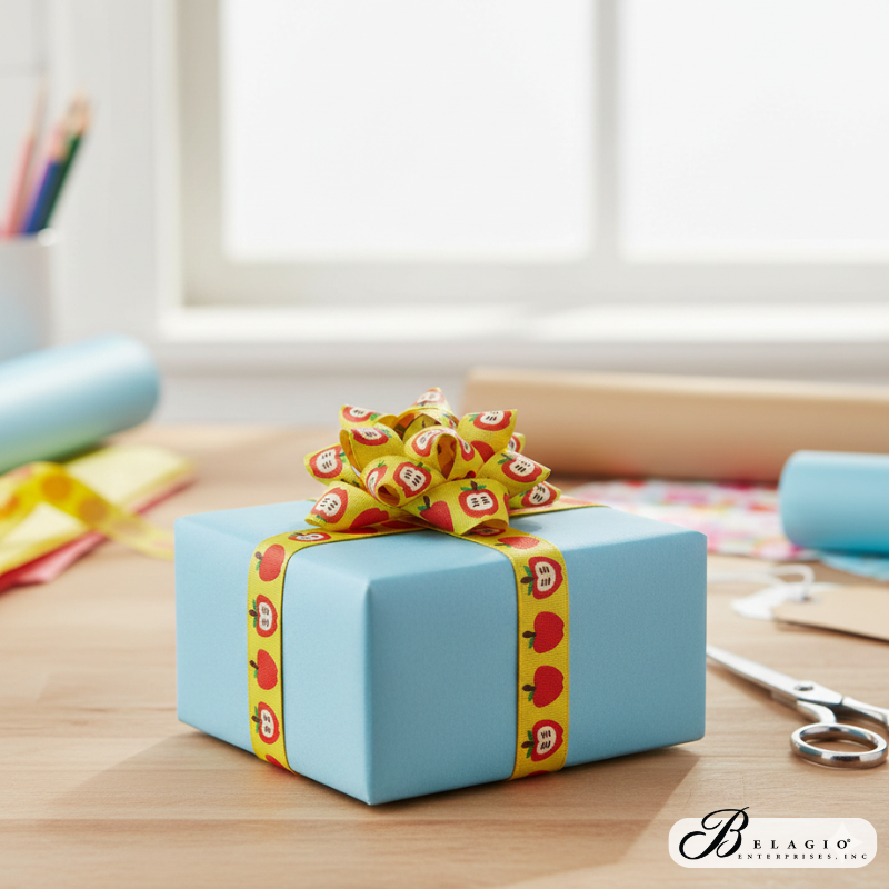 Belagio Enterprises Woven Ribbon Tape – Apple Design, 5/8" Wide x 25 Yards – Craft Ribbon for Embellishments, Sewing & Gift Wrapping