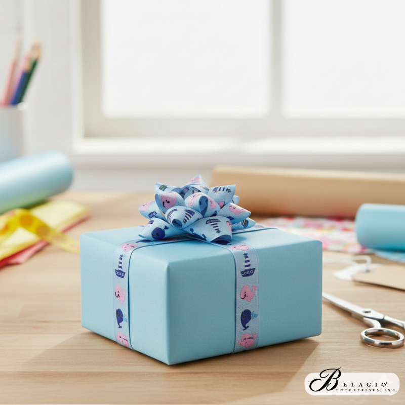 Belagio Enterprises Woven Ribbon Tape – Boat and Whale Design, 5/8" Wide x 25 Yards – Craft Ribbon for Embellishments, Sewing & Gift Wrapping