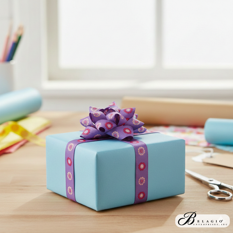 Belagio Enterprises Woven Ribbon Tape – Flower Design, 5/8" Wide x 25 Yards – Craft Ribbon for Embellishments, Sewing & Gift Wrapping