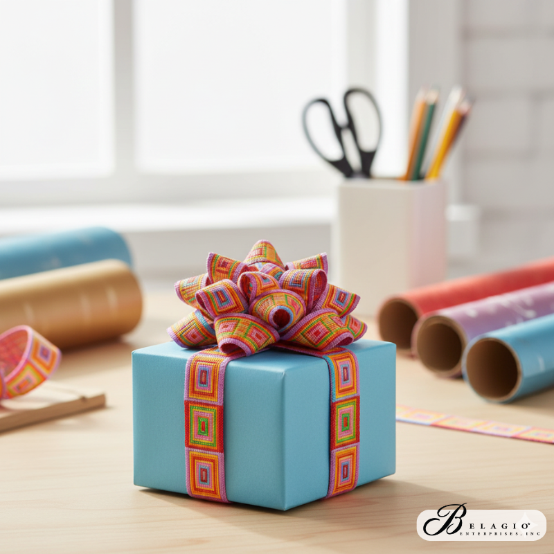 Belagio Enterprises Woven Ribbon Tape – Square Design, 5/8" Wide x 25 Yards – Craft Ribbon for Embellishments, Sewing & Gift Wrapping