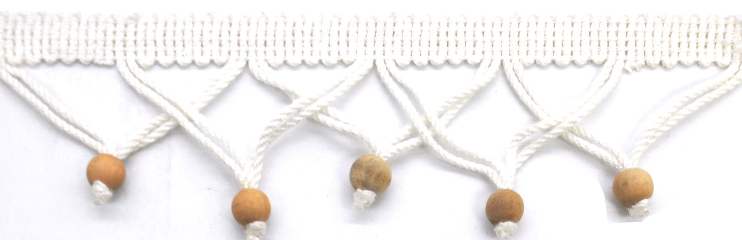 Texture Collection - 2" Length Small Wooden Ball Tassel Fringe in Cotton (25 YDS)-BF-4600-27