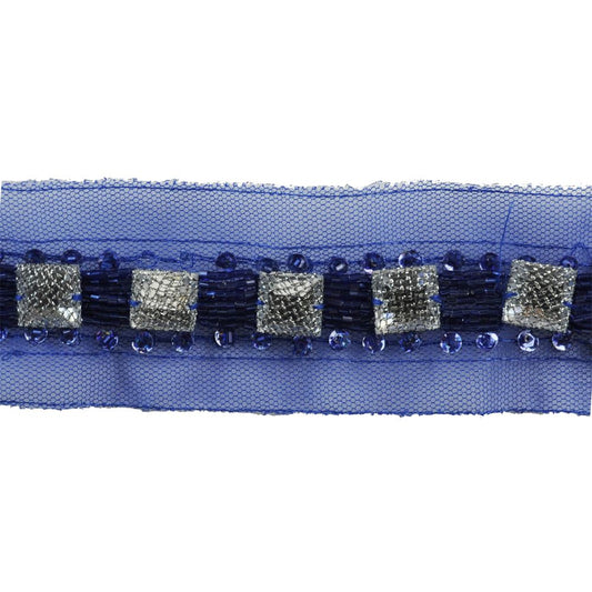 Belagio Enterprises  2-inch Beaded Trim on Netting – Navy Blue – 10 Yard Roll | Style BR-477