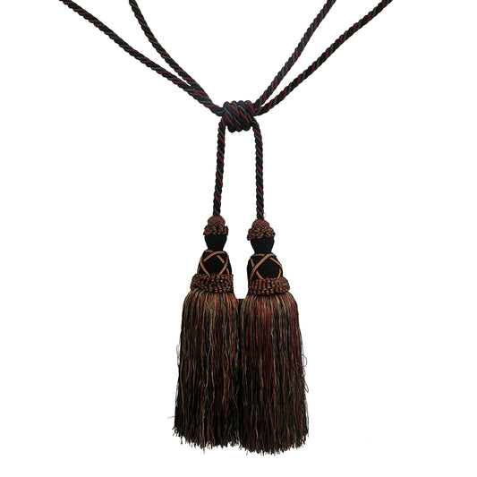 Milante Collection - 11" Length DOUBLE TASSEL TIEBACK - BT-622-02/36 Olive, Red and Black