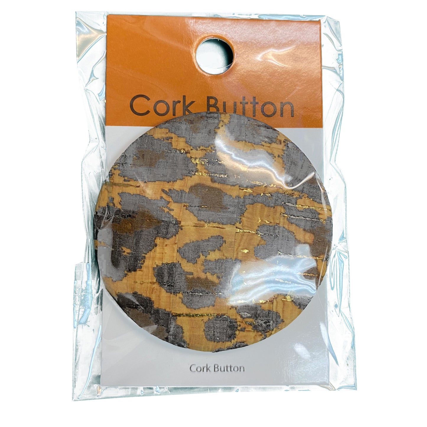 Cork Button (Leopard Print) - 2 Inch Large - BCB-1015L (One Piece Card)