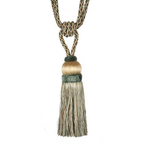 A single tassel tieback with a combination of sable and turquoise colors.