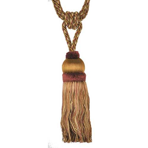 A single tassel tieback with a combination of dark brick and sable colors.