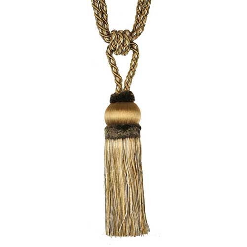 Elegant single tassel curtain tieback in a sable and taupe color
