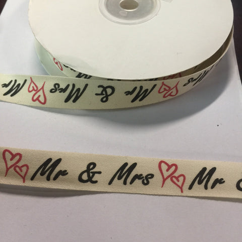 25 Yards of 1/2" Wide Mr & Mrs Event Cotton Ribbon - BR-7631