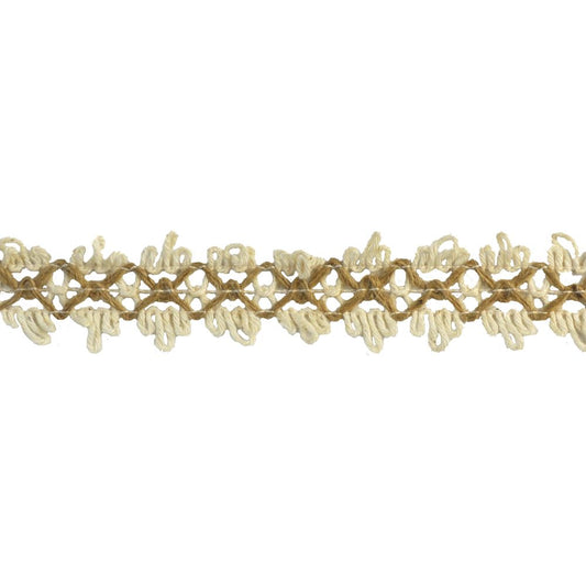 A roll of jute braid trim in beige color, 1 1/4 inch in width, against a white background.