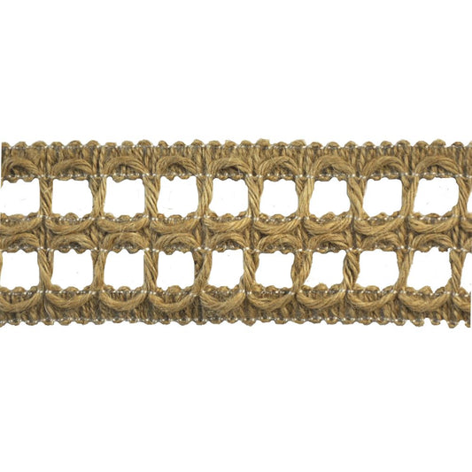 A roll of natural jute braid trim with a woven pattern.