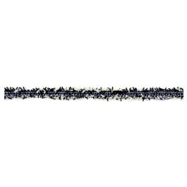 A roll of navy blue denim trim with a textured appearance.